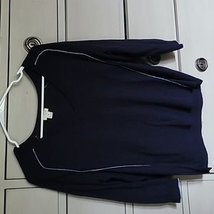 J. Crew sweater, size, medium navy blue, light blue piping.  Wool combo JCrew